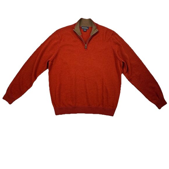 Brooks Brothers Merino Wool 1/4 Zip Sweater Men’s XL Burnt Orange Rust Pullover - Picture 9 of 10